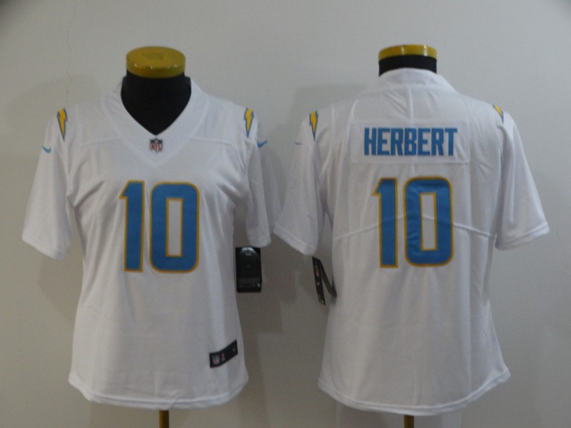 Women's Los Angeles Chargers #10 Justin Herbert White Vapor Untouchable Limited Stitched Jersey